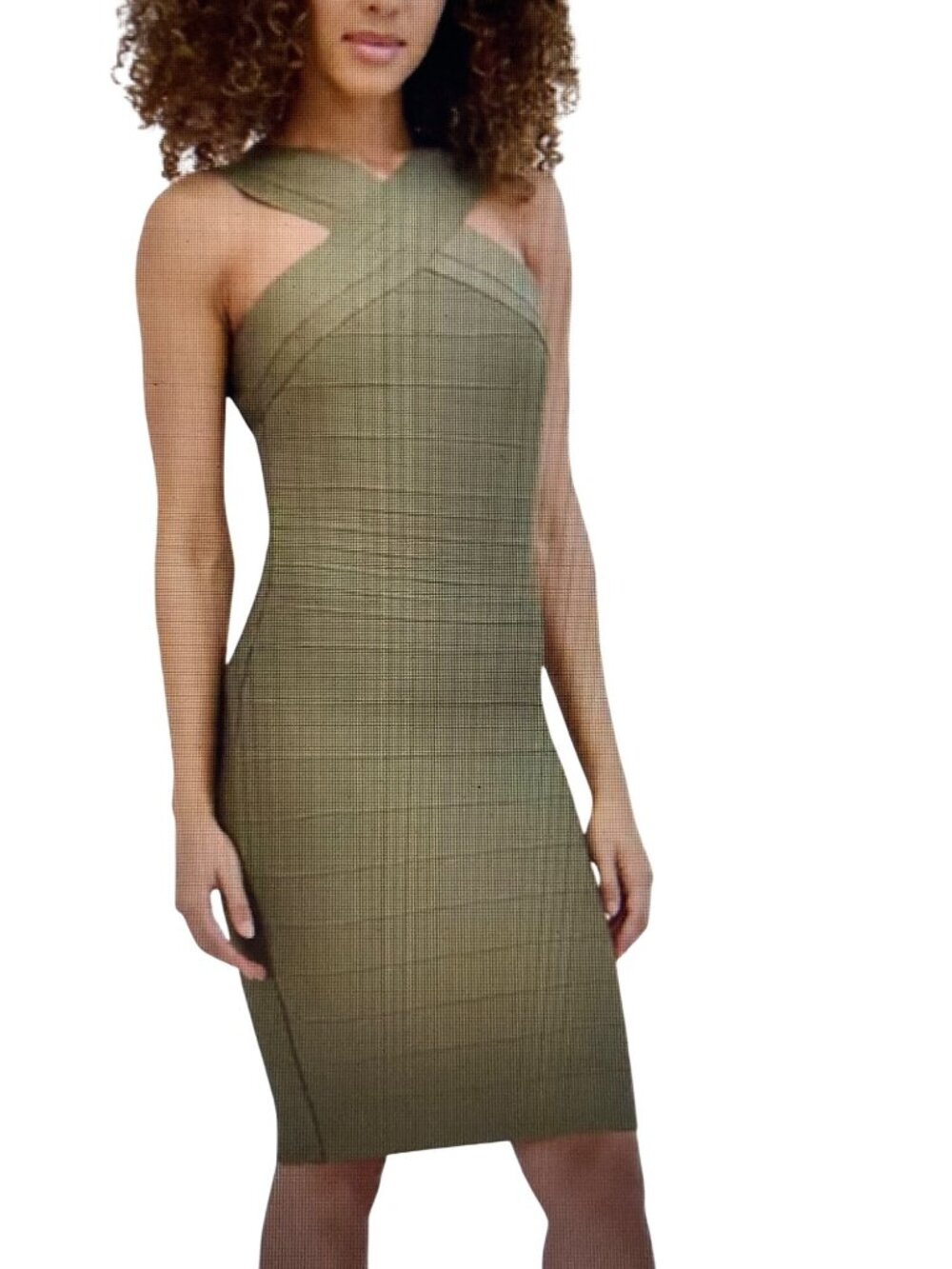 Siena Women's Sleeveless Halter-Neck Bandage Bodycon Olive Dress 4 NWT